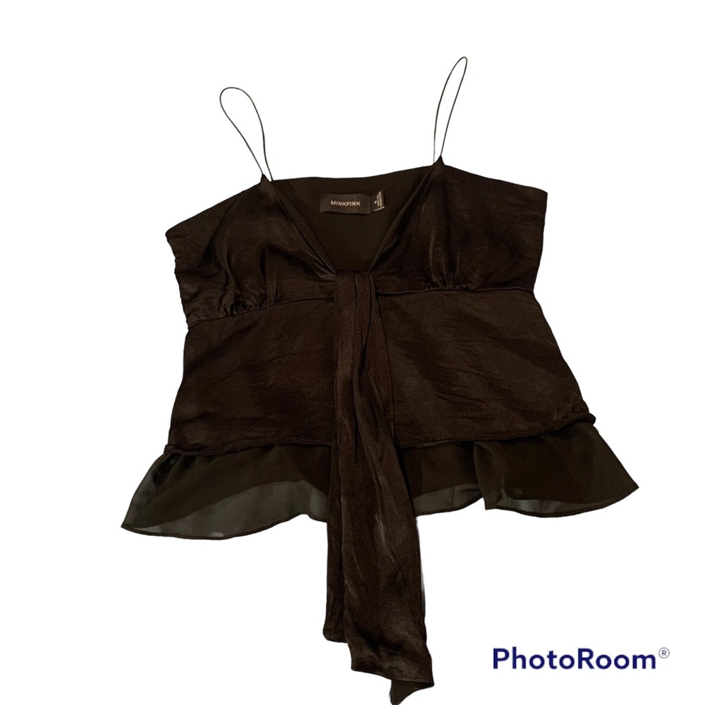 Mink Pink shiny black spaghetti-strap crop top